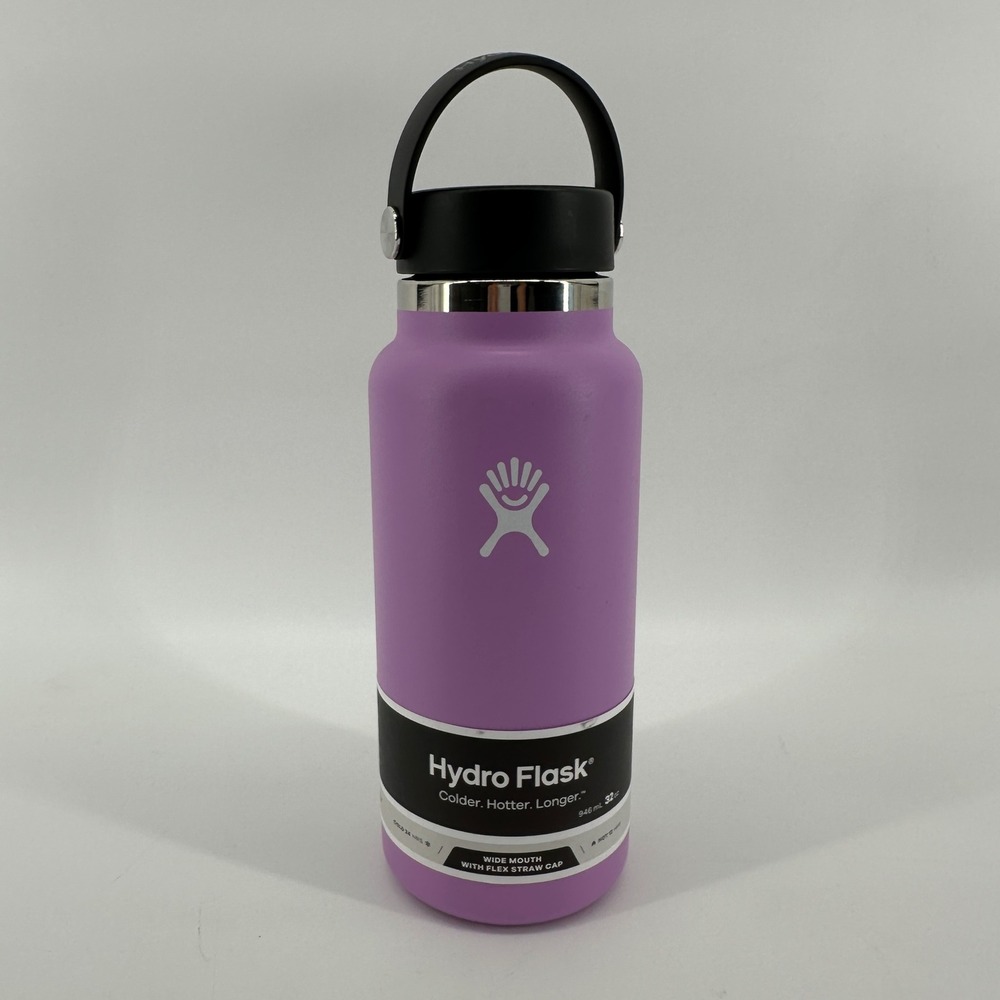 Hydro Flask 32 oz Wide Mouth Water Bottle Anemone Purple W32BFS513 Straw Cap